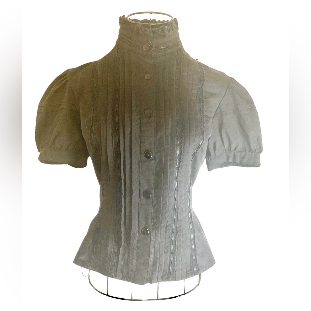 Gothic Victorian Black High-Collar Corset Lace-up Blouse